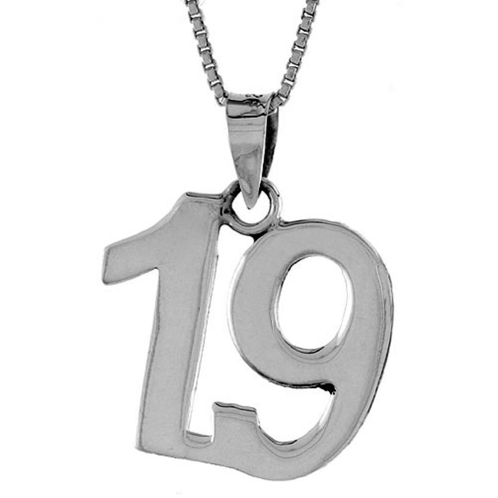 STERLING SILVER NUMBER 19 PENDANT FOR JERSEY NUMBERS & RECOVERY HIGH POLISH 3/4 INCH (NO CHAIN)