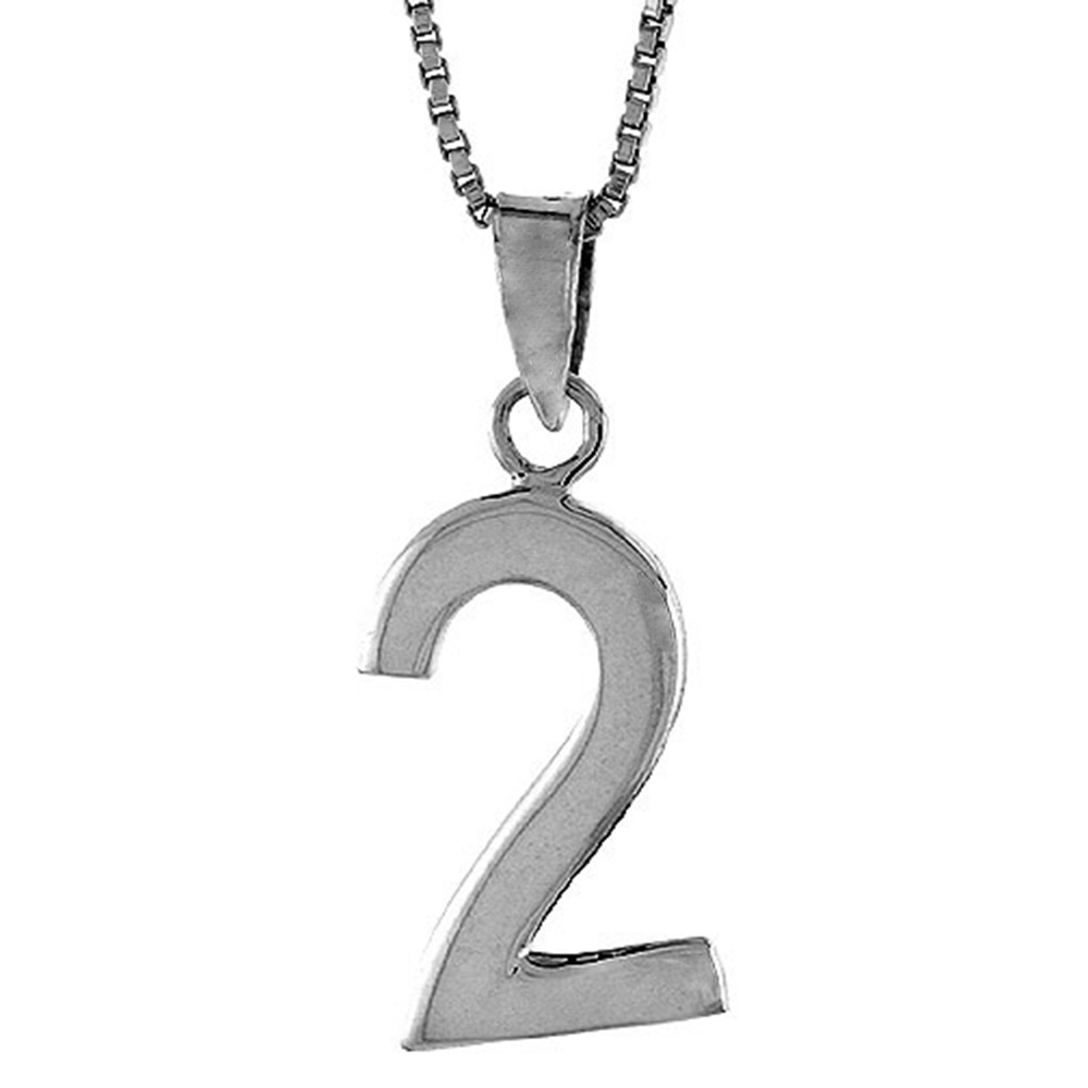 STERLING SILVER NUMBER 2 PENDANT FOR JERSEY NUMBERS & RECOVERY HIGH POLISH 3/4 INCH (NO CHAIN)