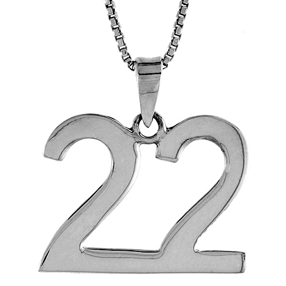 STERLING SILVER NUMBER 22 PENDANT FOR JERSEY NUMBERS & RECOVERY HIGH POLISH 3/4 INCH (NO CHAIN)