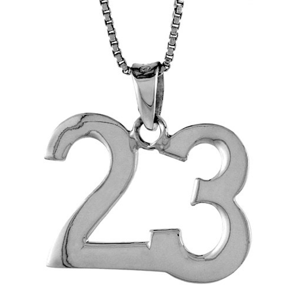 STERLING SILVER NUMBER 23 PENDANT FOR JERSEY NUMBERS & RECOVERY HIGH POLISH 3/4 INCH (NO CHAIN)