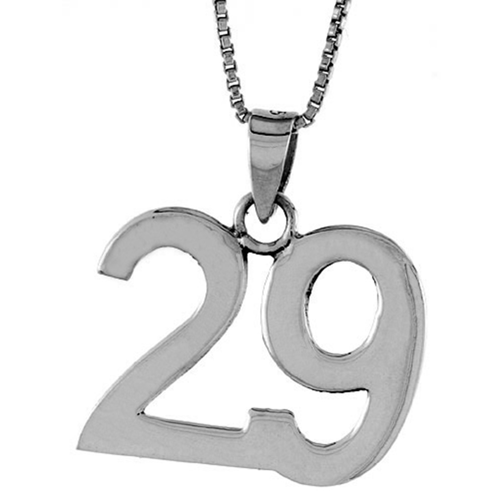 STERLING SILVER NUMBER 29 PENDANT FOR JERSEY NUMBERS & RECOVERY HIGH POLISH 3/4 INCH (NO CHAIN)