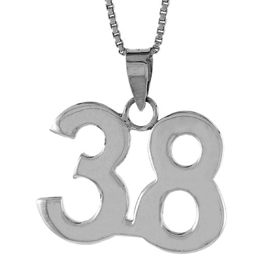 STERLING SILVER NUMBER 38 PENDANT FOR JERSEY NUMBERS & RECOVERY HIGH POLISH 3/4 INCH (NO CHAIN)