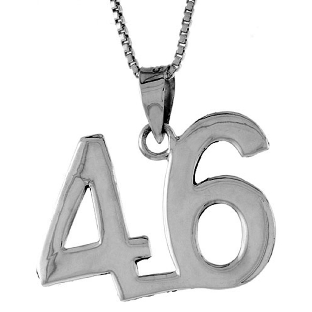 STERLING SILVER NUMBER 46 PENDANT FOR JERSEY NUMBERS & RECOVERY HIGH POLISH 3/4 INCH (NO CHAIN)