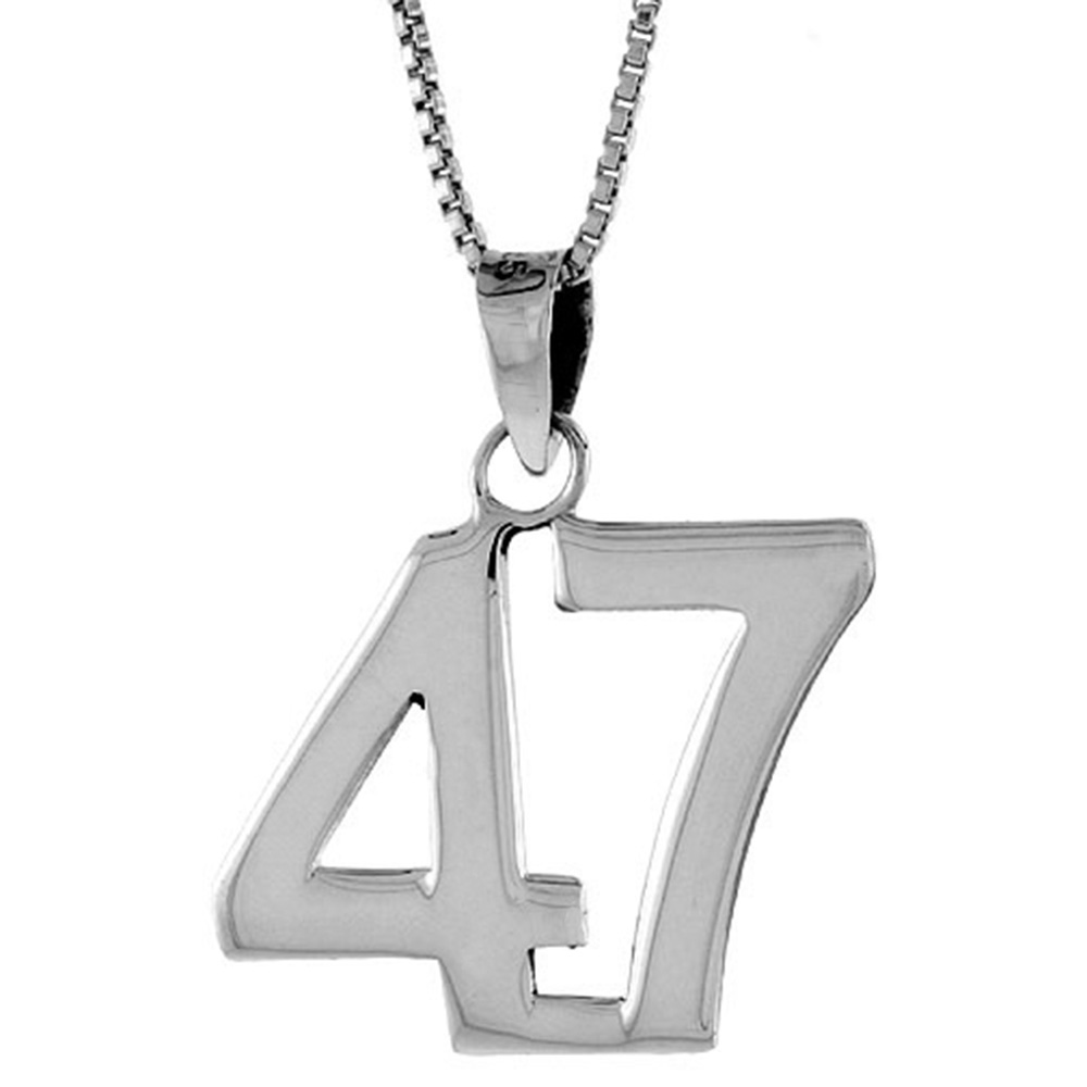 STERLING SILVER NUMBER 47 PENDANT FOR JERSEY NUMBERS & RECOVERY HIGH POLISH 3/4 INCH (NO CHAIN)
