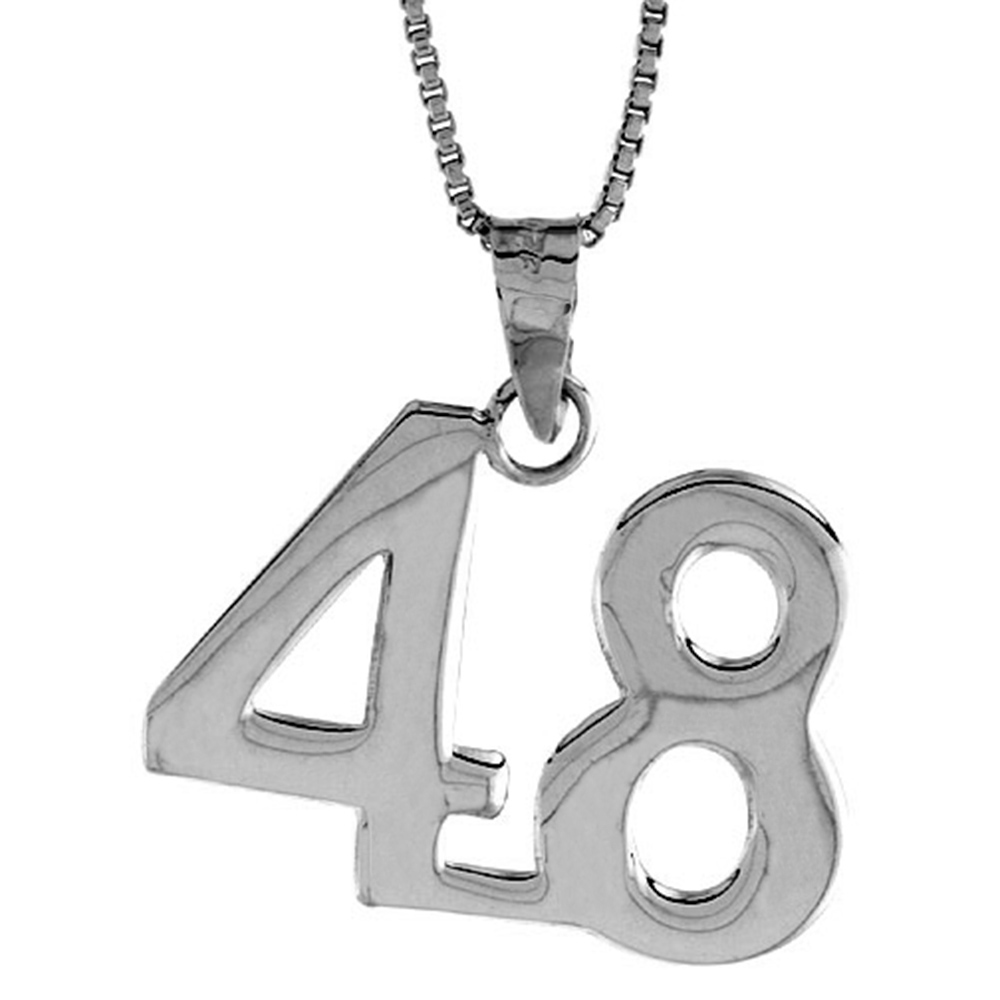 STERLING SILVER NUMBER 48 PENDANT FOR JERSEY NUMBERS & RECOVERY HIGH POLISH 3/4 INCH (NO CHAIN)