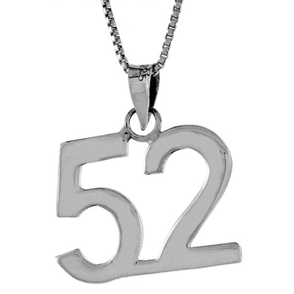 STERLING SILVER NUMBER 52 PENDANT FOR JERSEY NUMBERS & RECOVERY HIGH POLISH 3/4 INCH (NO CHAIN)