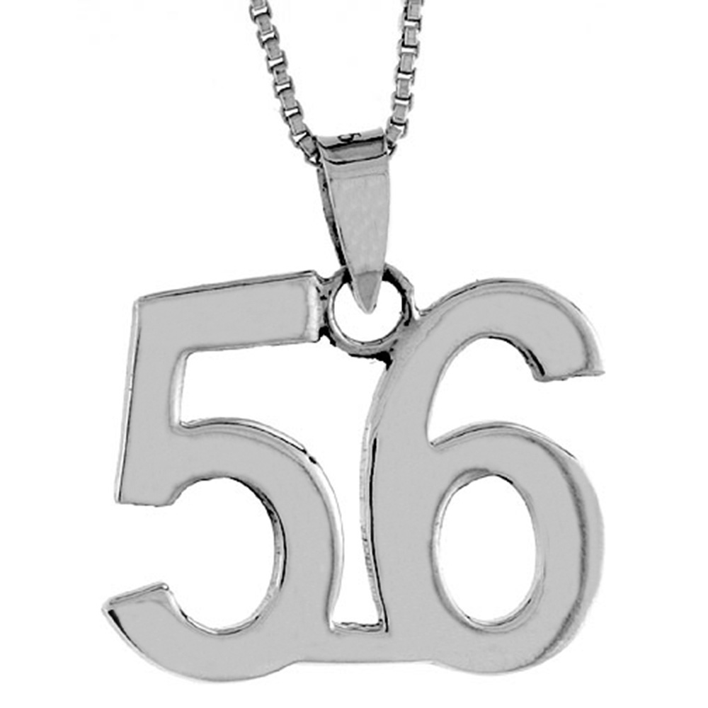 STERLING SILVER NUMBER 56 PENDANT FOR JERSEY NUMBERS & RECOVERY HIGH POLISH 3/4 INCH (NO CHAIN)