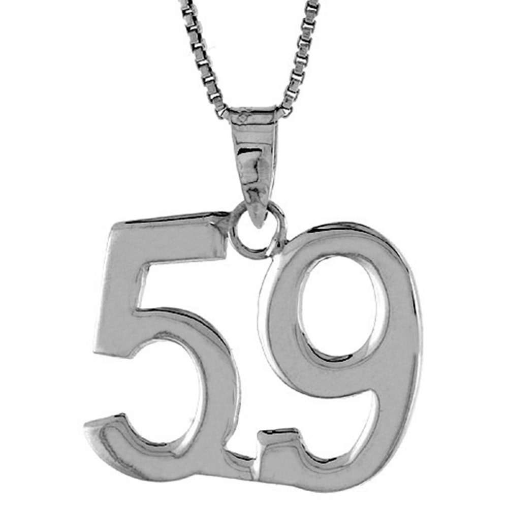 STERLING SILVER NUMBER 59 PENDANT FOR JERSEY NUMBERS & RECOVERY HIGH POLISH 3/4 INCH (NO CHAIN)
