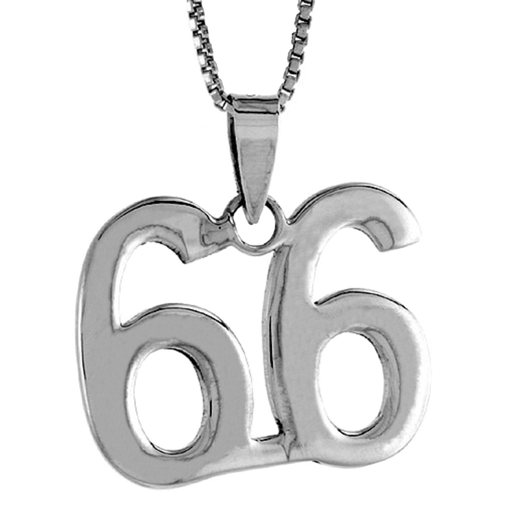 STERLING SILVER NUMBER 66 PENDANT FOR JERSEY NUMBERS & RECOVERY HIGH POLISH 3/4 INCH (NO CHAIN)