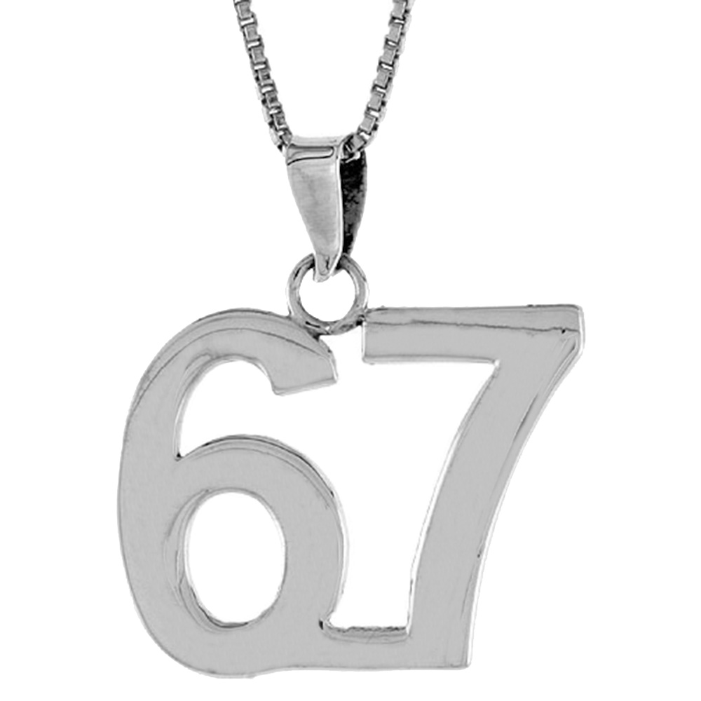 STERLING SILVER NUMBER 67 PENDANT FOR JERSEY NUMBERS & RECOVERY HIGH POLISH 3/4 INCH (NO CHAIN)