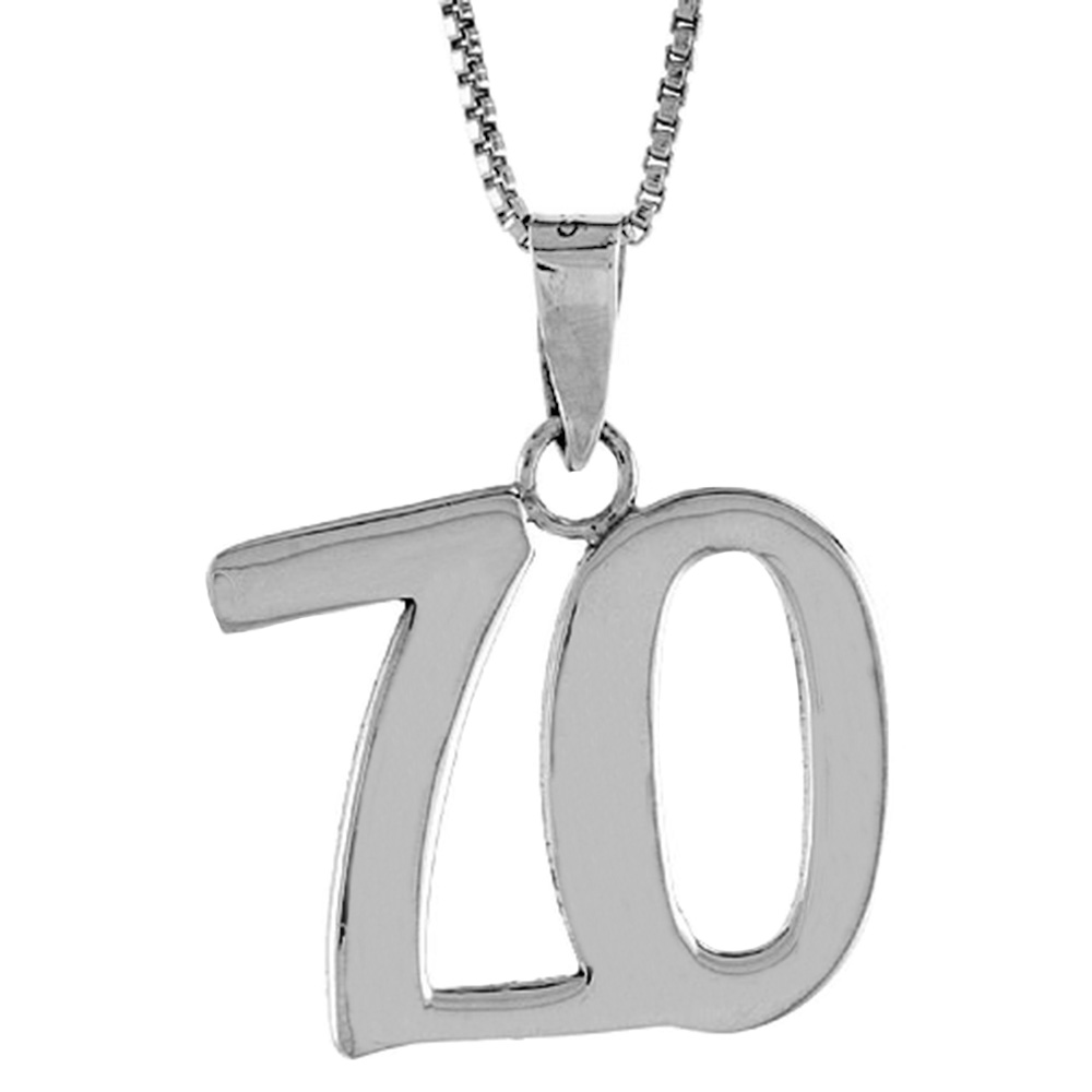 STERLING SILVER NUMBER 70 PENDANT FOR JERSEY NUMBERS & RECOVERY HIGH POLISH 3/4 INCH (NO CHAIN)