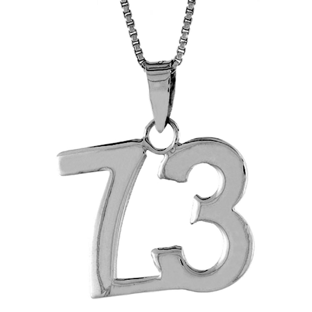 STERLING SILVER NUMBER 73 PENDANT FOR JERSEY NUMBERS & RECOVERY HIGH POLISH 3/4 INCH (NO CHAIN)