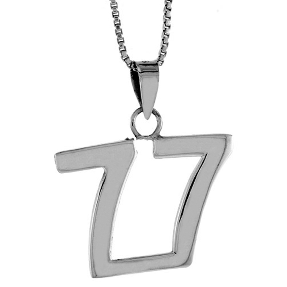 STERLING SILVER NUMBER 77 PENDANT FOR JERSEY NUMBERS & RECOVERY HIGH POLISH 3/4 INCH (NO CHAIN)