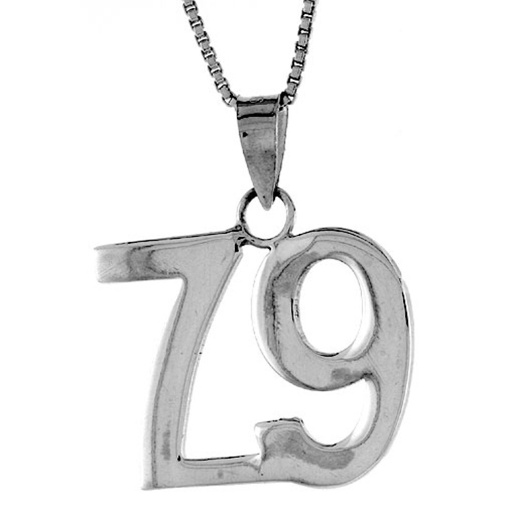 STERLING SILVER NUMBER 79 PENDANT FOR JERSEY NUMBERS & RECOVERY HIGH POLISH 3/4 INCH (NO CHAIN)