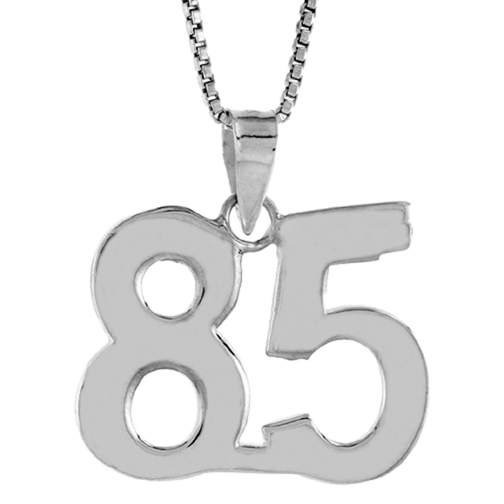 STERLING SILVER NUMBER 85 PENDANT FOR JERSEY NUMBERS & RECOVERY HIGH POLISH 3/4 INCH (NO CHAIN)