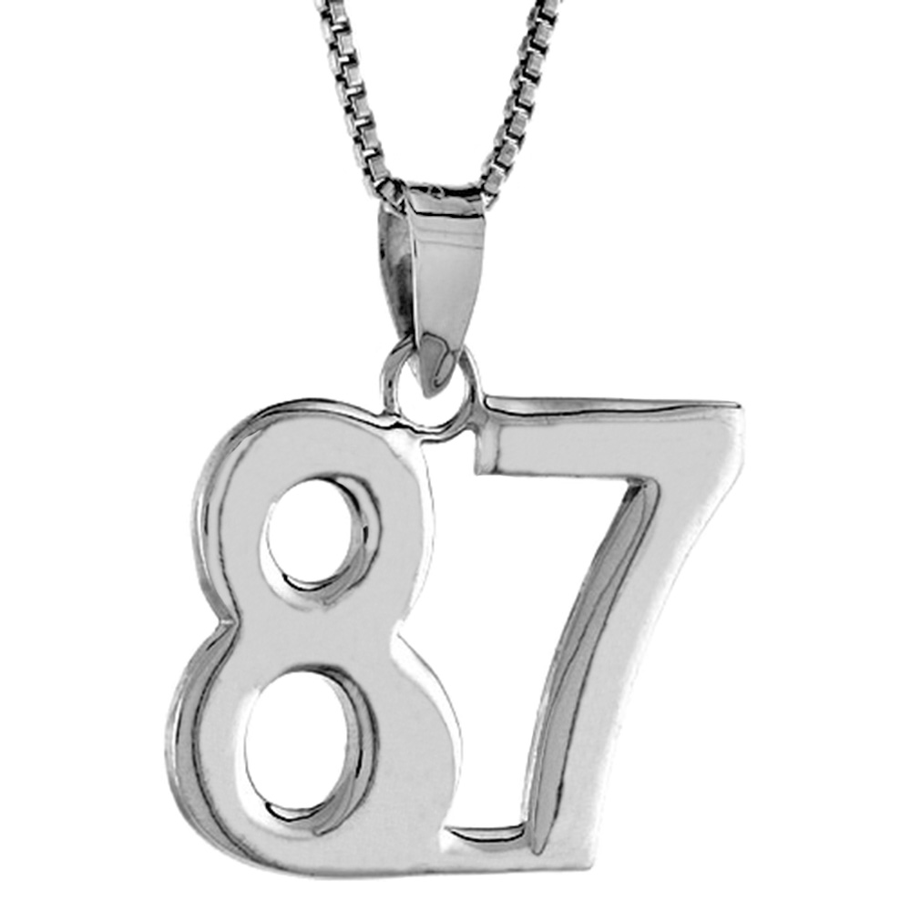 STERLING SILVER NUMBER 87 PENDANT FOR JERSEY NUMBERS & RECOVERY HIGH POLISH 3/4 INCH (NO CHAIN)
