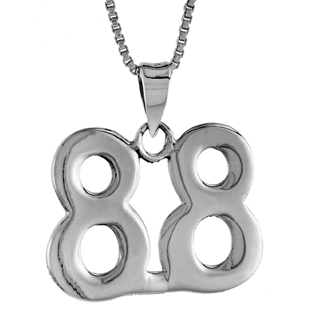STERLING SILVER NUMBER 88 PENDANT FOR JERSEY NUMBERS & RECOVERY HIGH POLISH 3/4 INCH (NO CHAIN)