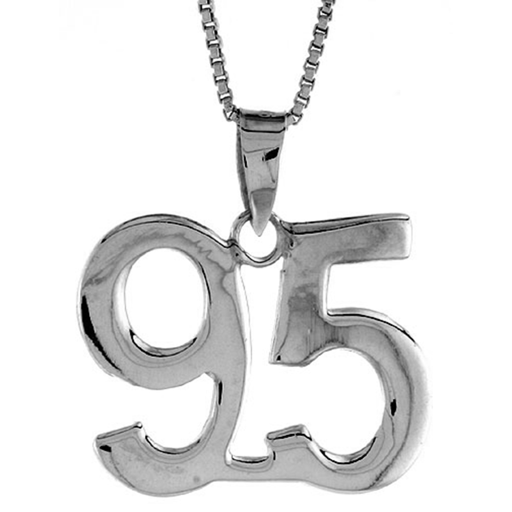 STERLING SILVER NUMBER 95 PENDANT FOR JERSEY NUMBERS & RECOVERY HIGH POLISH 3/4 INCH (NO CHAIN)