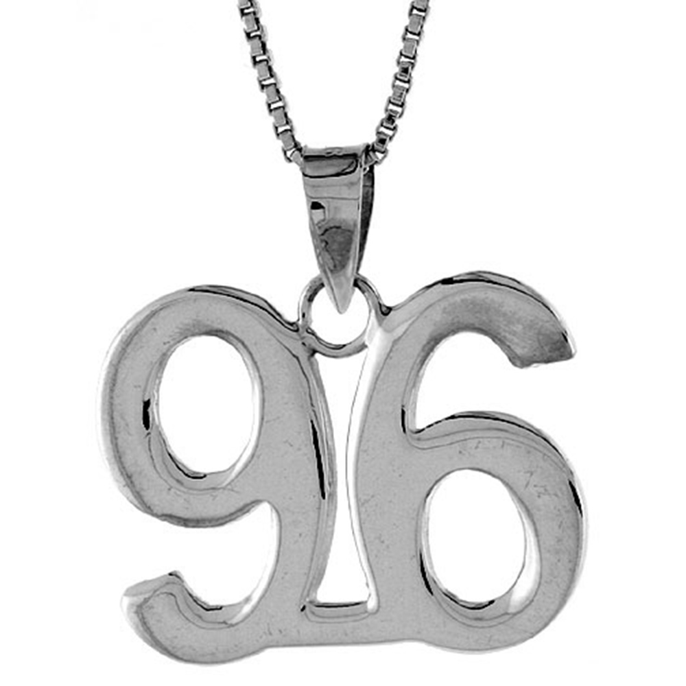 STERLING SILVER NUMBER 96 PENDANT FOR JERSEY NUMBERS & RECOVERY HIGH POLISH 3/4 INCH (NO CHAIN)