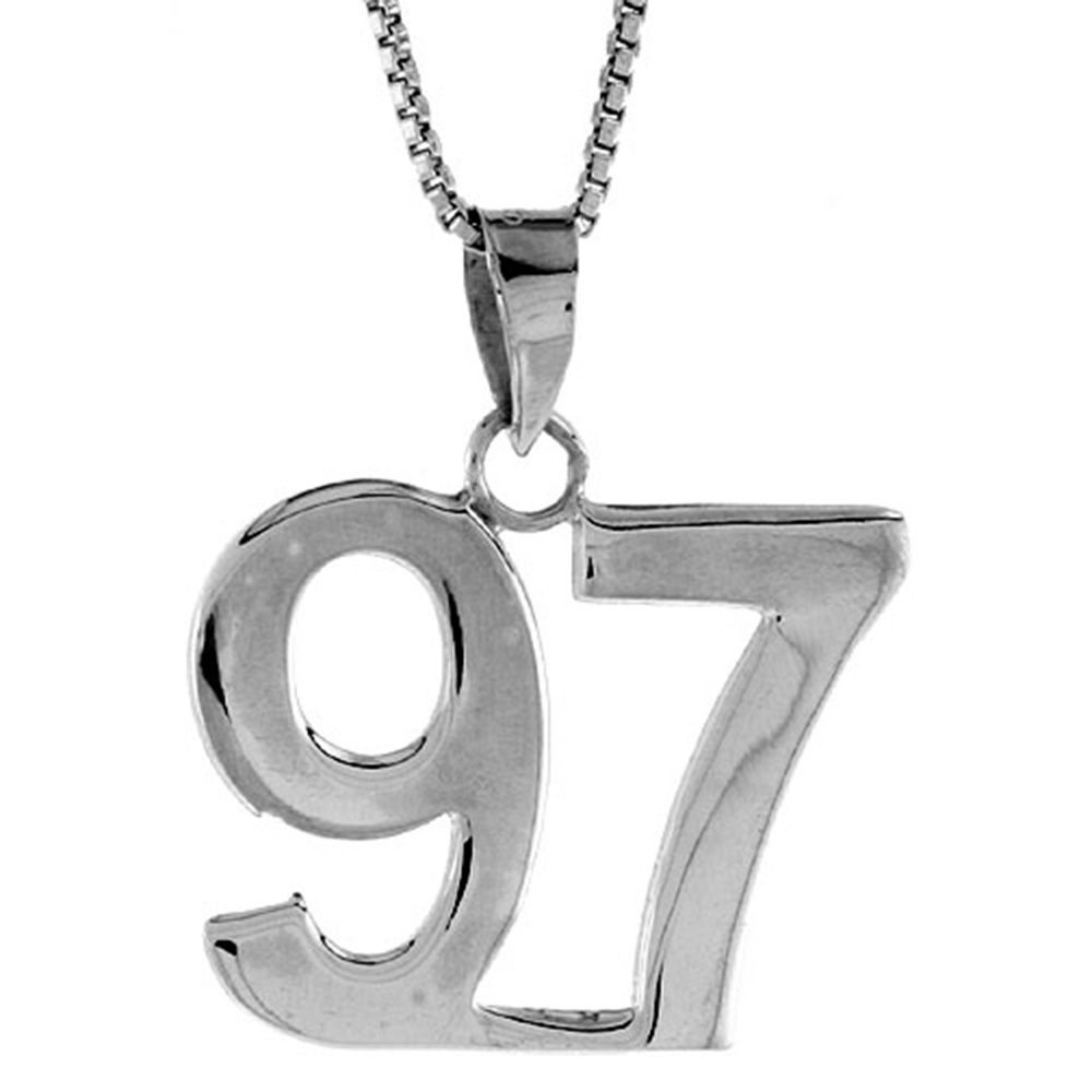 STERLING SILVER NUMBER 97 PENDANT FOR JERSEY NUMBERS & RECOVERY HIGH POLISH 3/4 INCH (NO CHAIN)