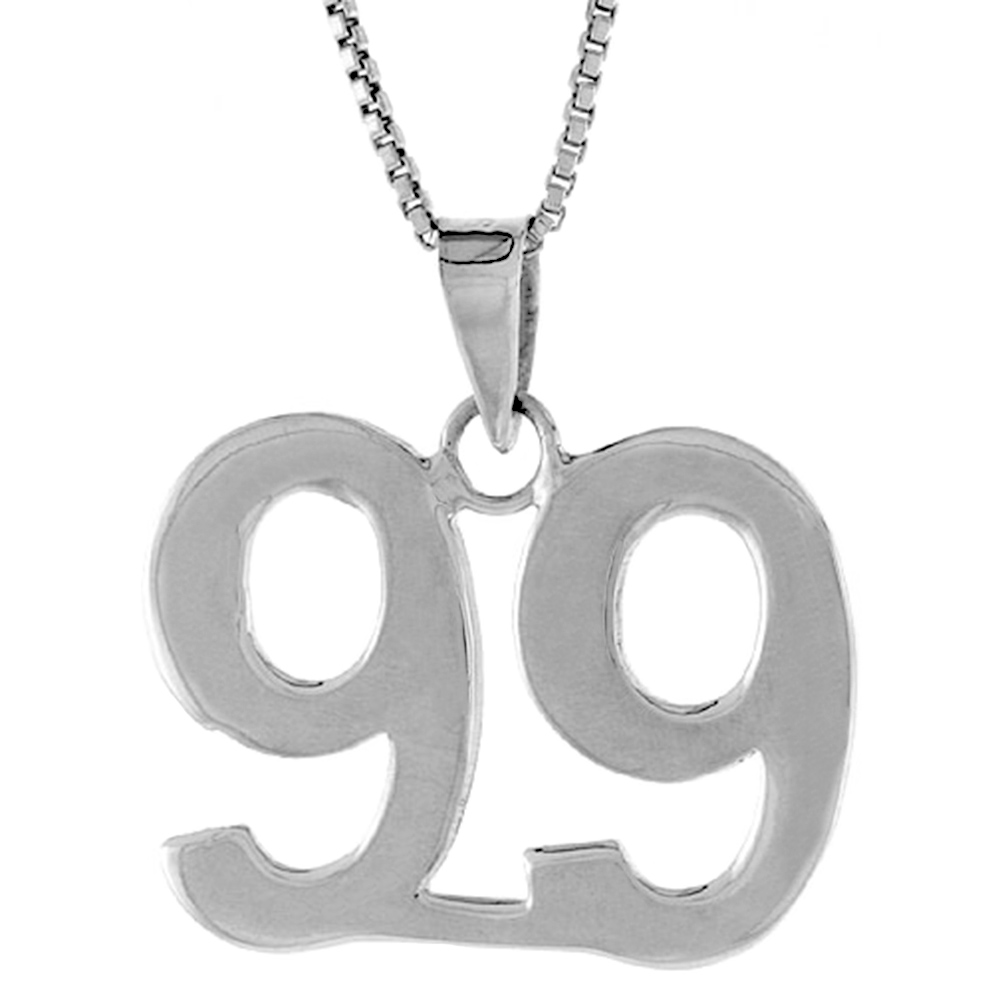 STERLING SILVER NUMBER 99 PENDANT FOR JERSEY NUMBERS & RECOVERY HIGH POLISH 3/4 INCH (NO CHAIN)