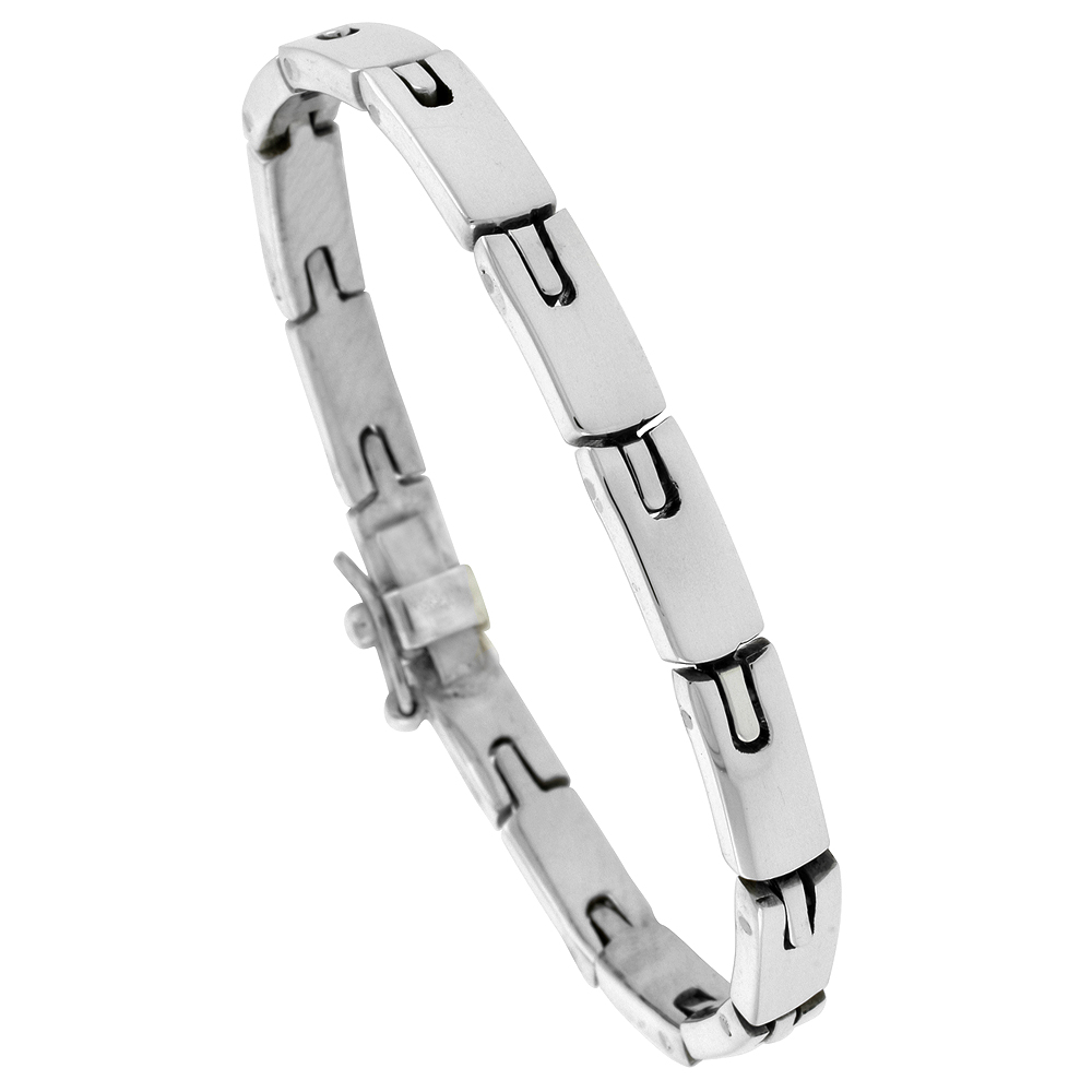 STERLING SILVER GENTS HORSESHOE LINK BRACELET HANDMADE 1/4 INCH WIDE, SIZES 7.5, 8 AND 8.5 INCH