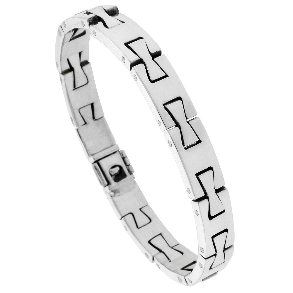 STERLING SILVER GENTS DOVETAIL LINK BRACELET HANDMADE 3/8 INCH WIDE, SIZES 7.5, 8, 8.5 INCH