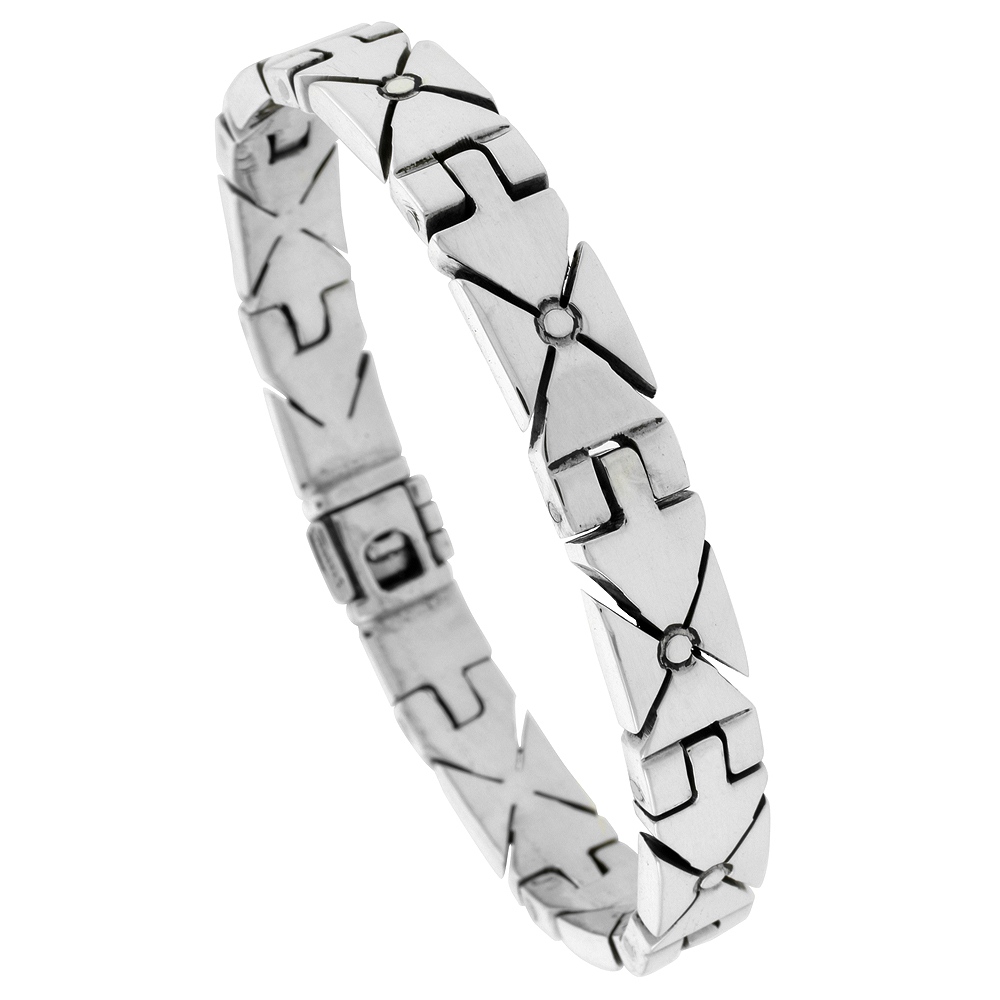 STERLING SILVER GENTS IRON CROSS LINK BRACELET HANDMADE 3/8 INCH WIDE, SIZES 7.5, 8 AND 8.5 INCH