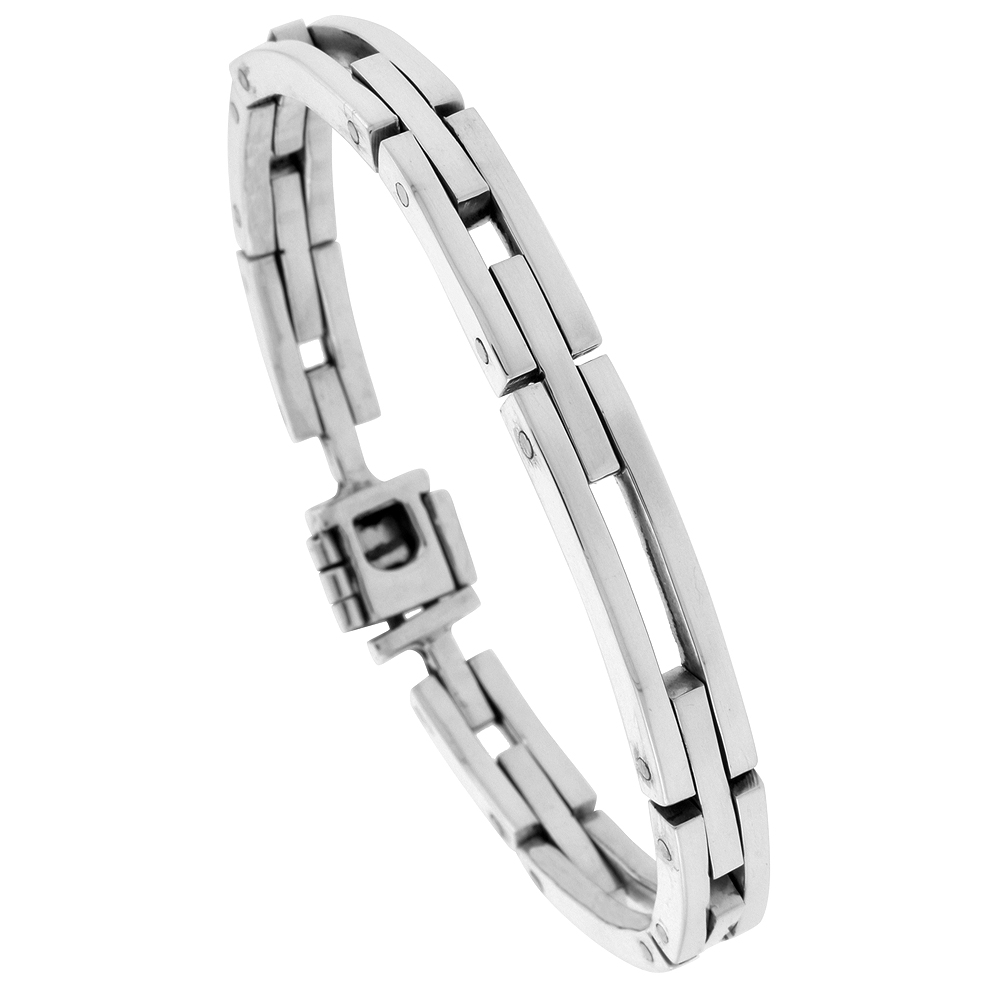 STERLING SILVER GENTS BAR CUT OUTS LINK BRACELET HANDMADE 1/4 INCH WIDE, SIZES 7.5, 8, 8.5 INCH