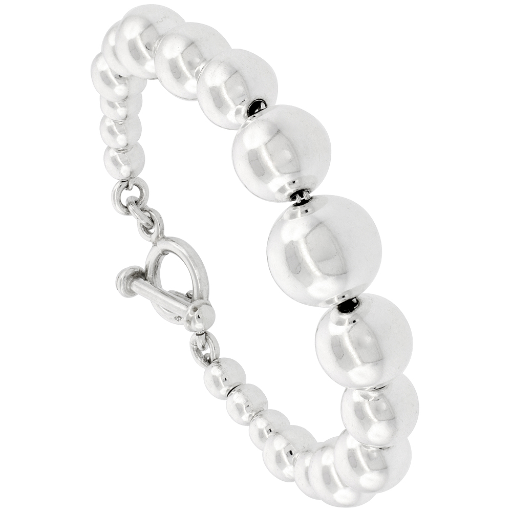 STERLING SILVER GRADUATED BALL BRACELET TOGGLE-CLASP 7 3/4 INCH