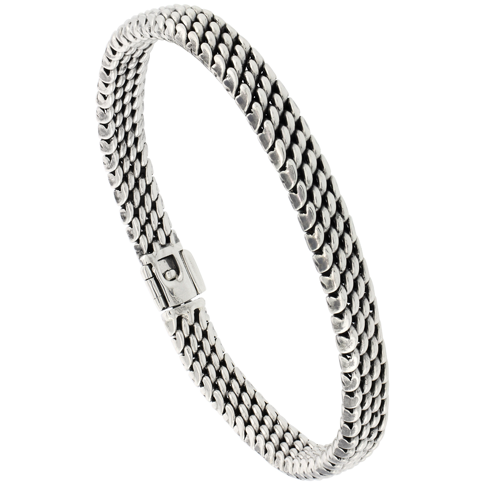 STERLING SILVER MESH BRACELET 7MM HANDMADE 7 3/8 INCH LONG