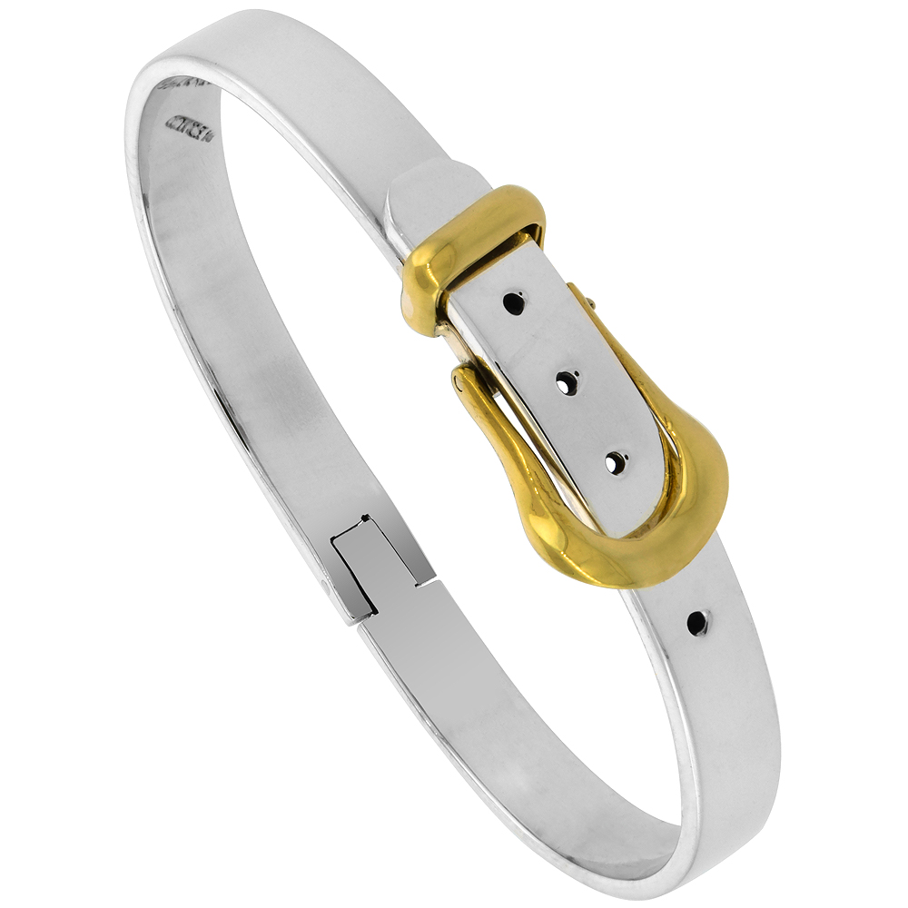 STERLING SILVER & BRASS BELT BUCKLE BRACELET TWO TONE 1/4 INCH WIDE