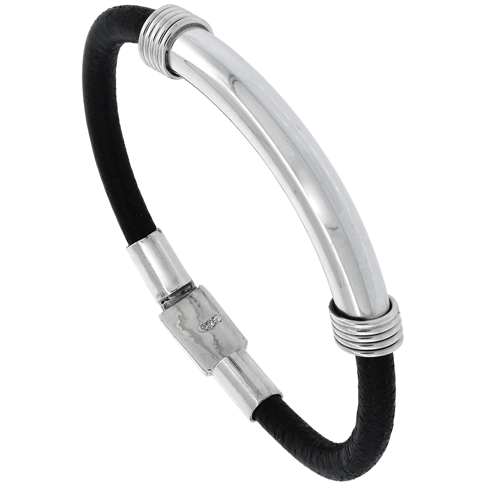 STERLING SILVER & LEATHER SOFT BRACELET FOR HIM AND HER HANDMADE 8 INCH