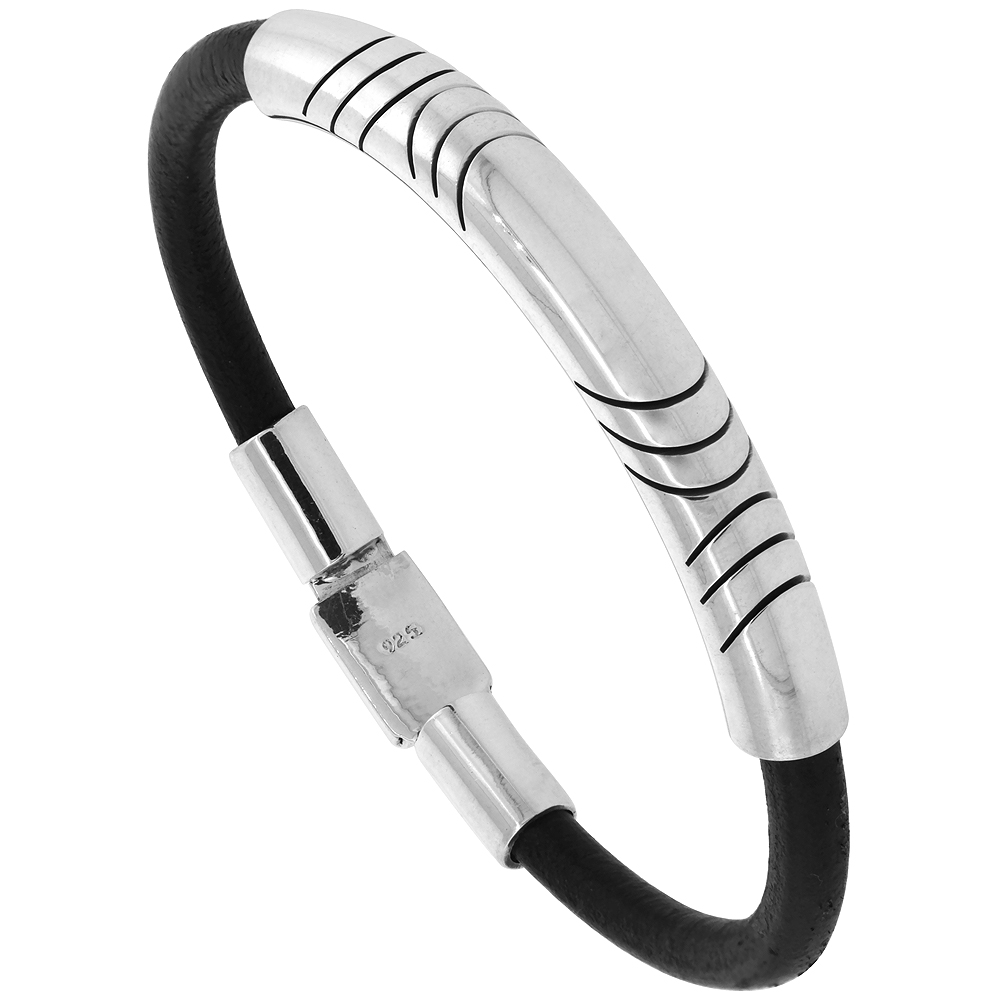 STERLING SILVER & LEATHER SOFT BRACELET FOR HIM AND HER HANDMADE 8 INCH