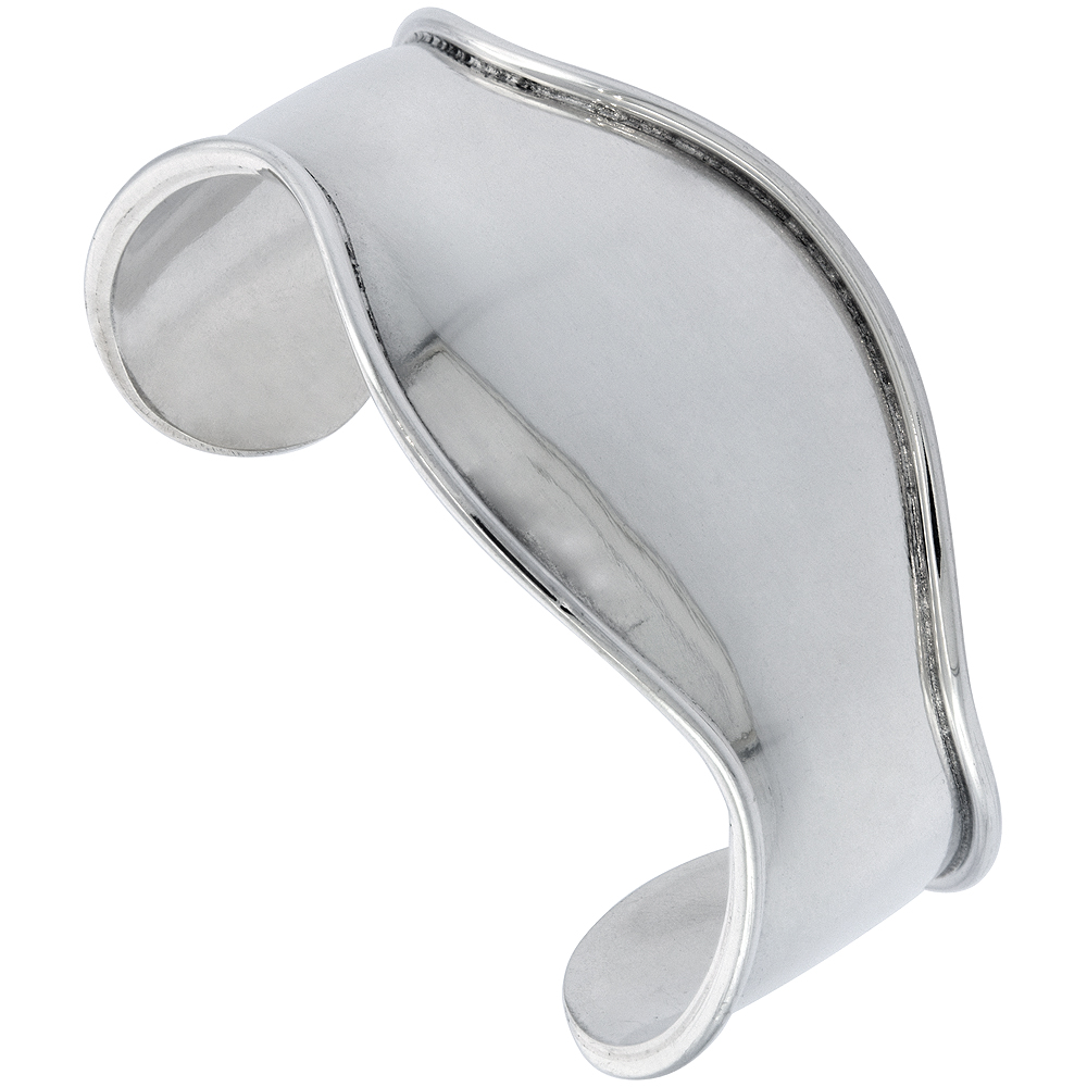 STERLING SILVER CUFF BRACELET DOMED & CURVED WITH RAISED EDGE HANDMADE 7.25 INCH