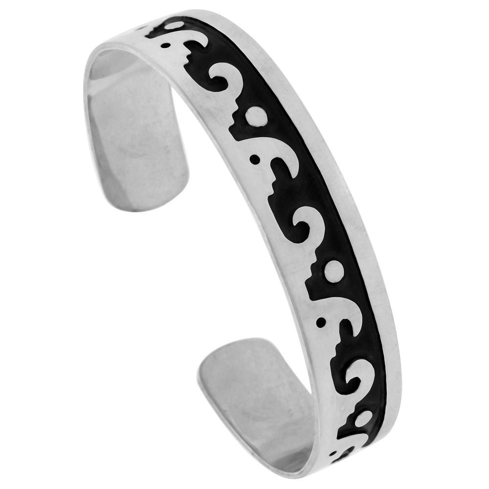 STERLING SILVER WAVE CUFF BRACELET HOPI DESIGN 9/16 INCH WIDE