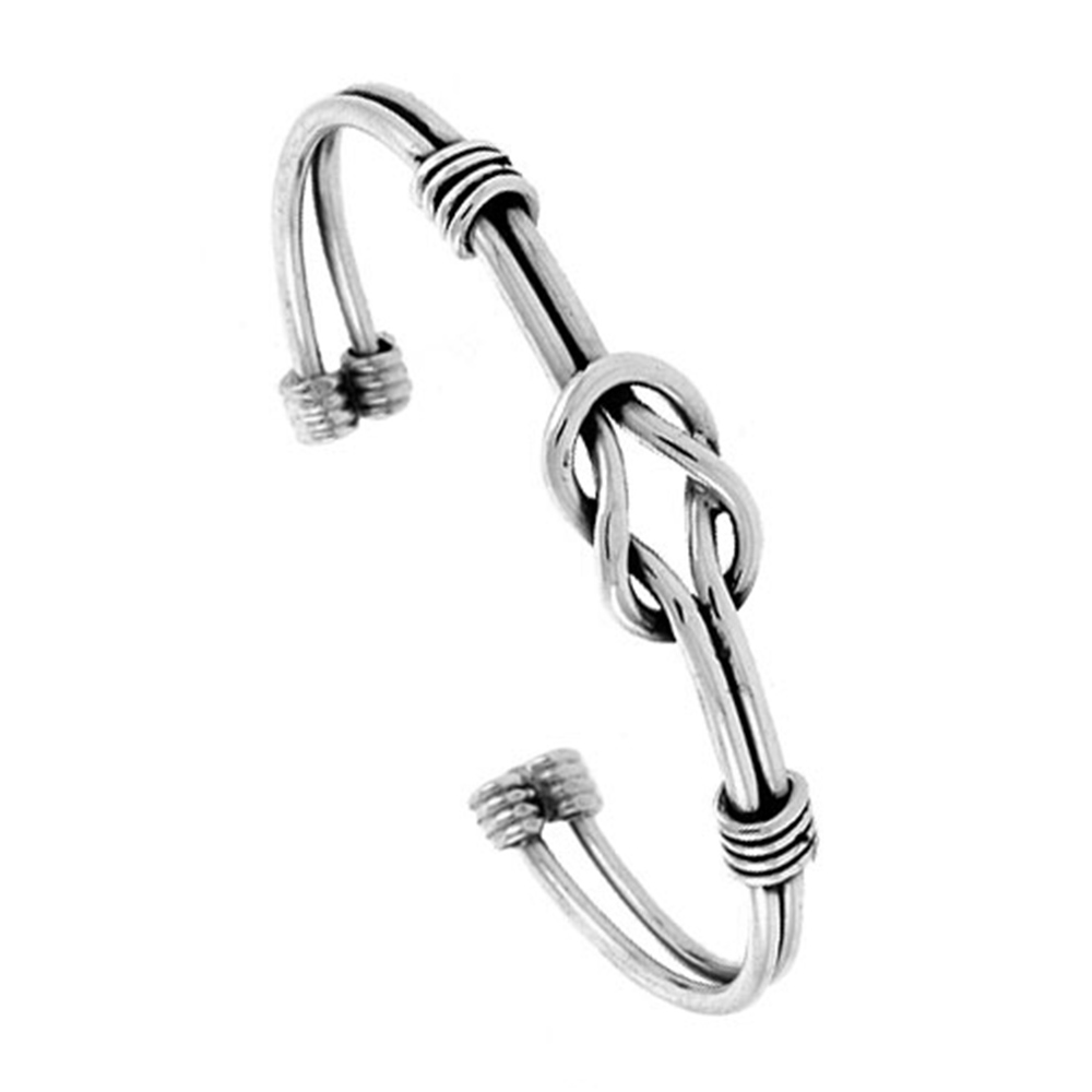 STERLING SILVER SQUARE KNOT CUFF BRACELET WIRE WRAPPED HANDMADE 7.25 INCH