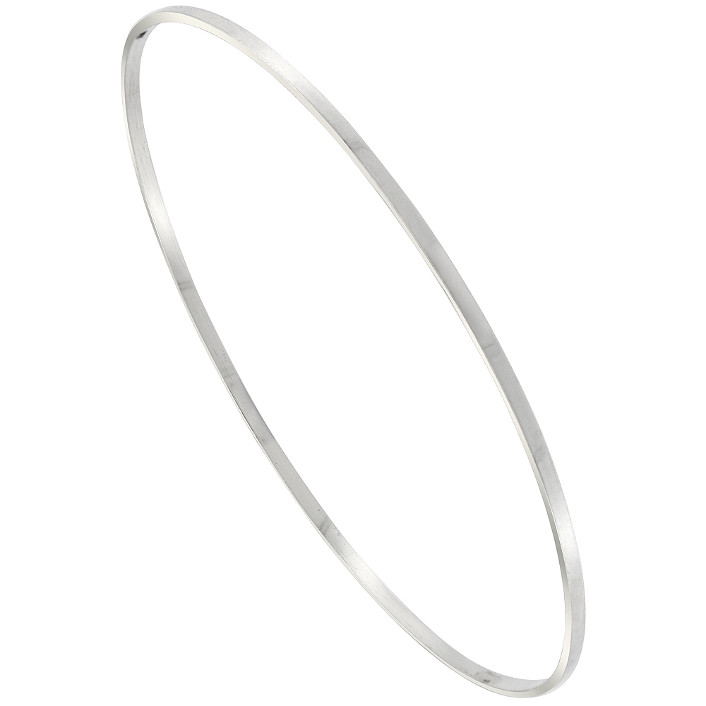 STERLING SILVER BANGLE BRACELET SLIP-ON STACKABLE VERY THIN SQUARE-TOP HANDMADE 7.25 INCH