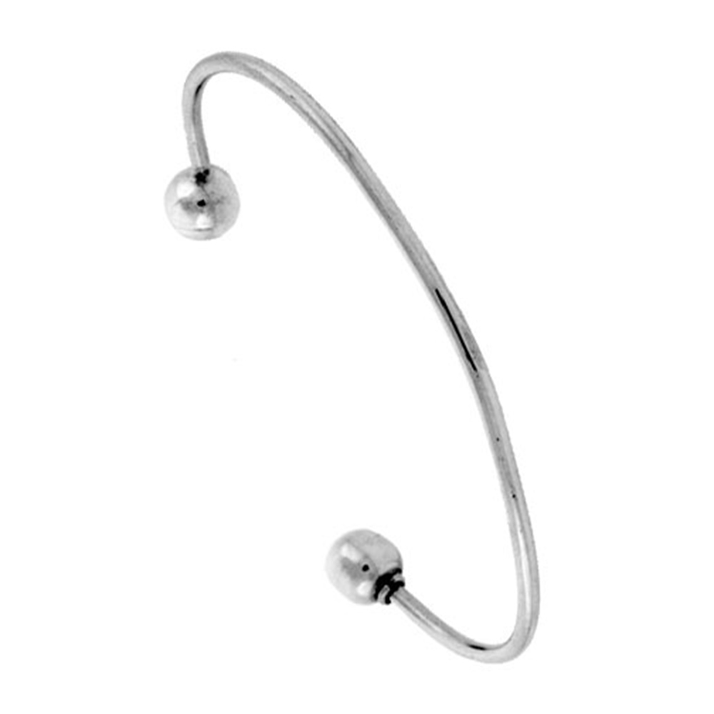 STERLING SILVER CHARM BRACELET CUFF BANGLE SCREW OFF BALL END HANDMADE,