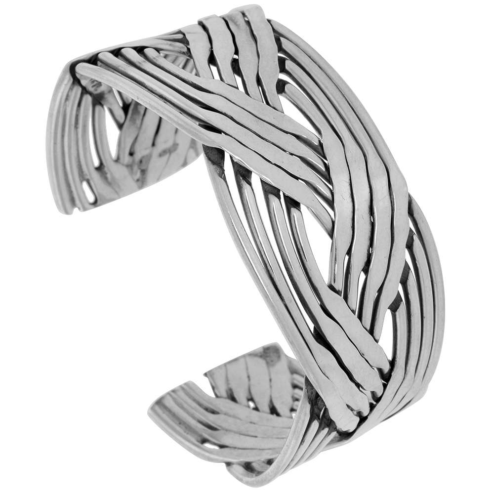 STERLING SILVER SAILORS KNOT CUFF BRACELET 12 STRAND HANDMADE 7.25 INCH