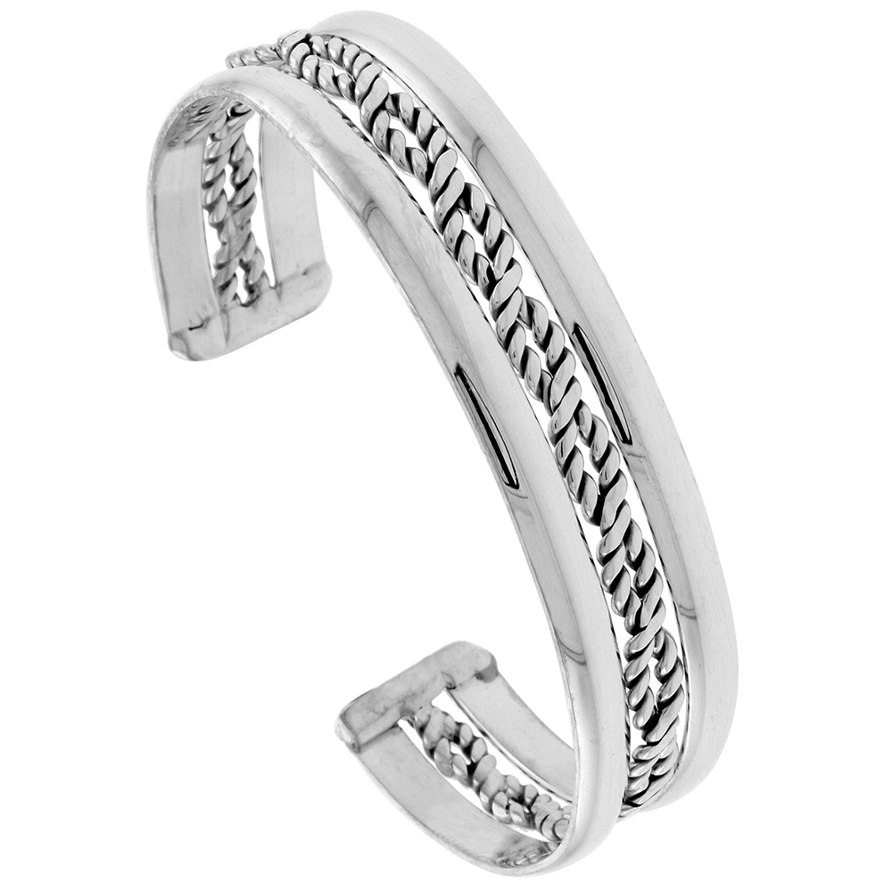 STERLING SILVER TWISTED ROPE CUFF BRACELET HANDMADE 7.25 INCH