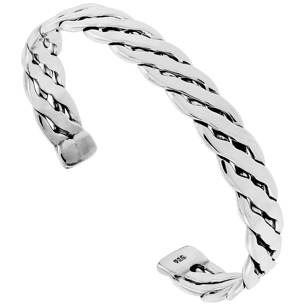 STERLING SILVER BRAIDED WIRE CUFF BRACELET HANDMADE 7.25 INCH