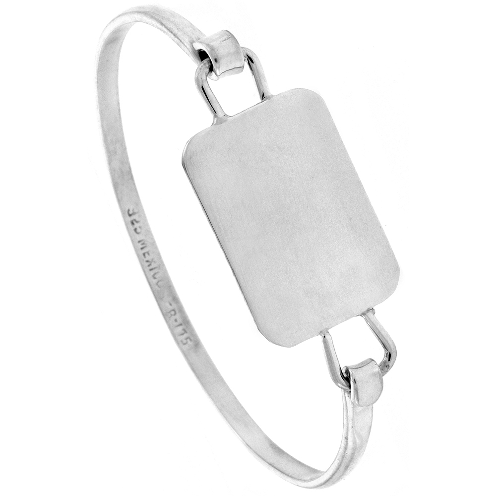 STERLING SILVER HOOK AND EYE BANGLE BRACELET SQUARE DISK HANDMADE 7.25 INCH
