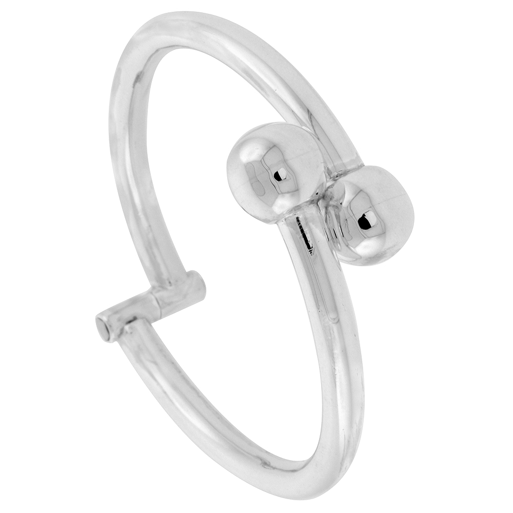 STERLING SILVER BALL ENDS BANGLE BRACELET HINGED HANDMADE 7.25 INCH