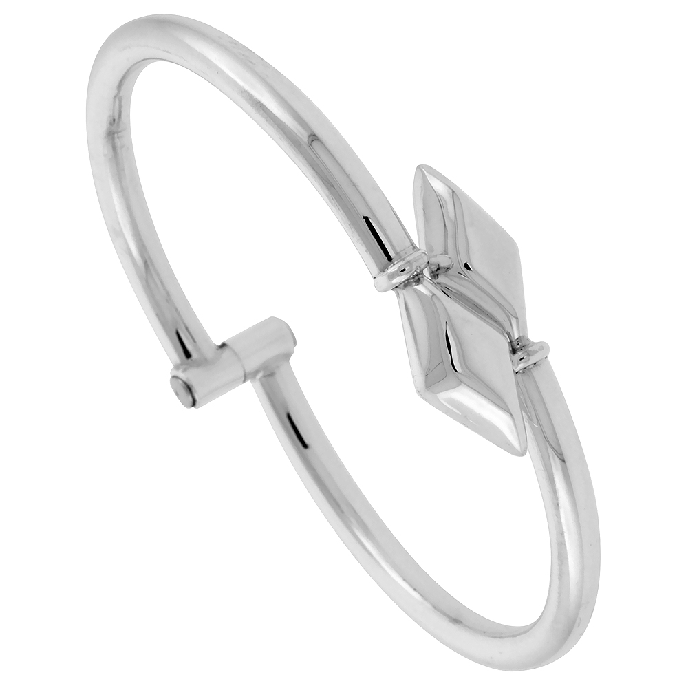 STERLING SILVER DIAMOND ENDS BANGLE BRACELET HINGED HANDMADE 7.25 INCH