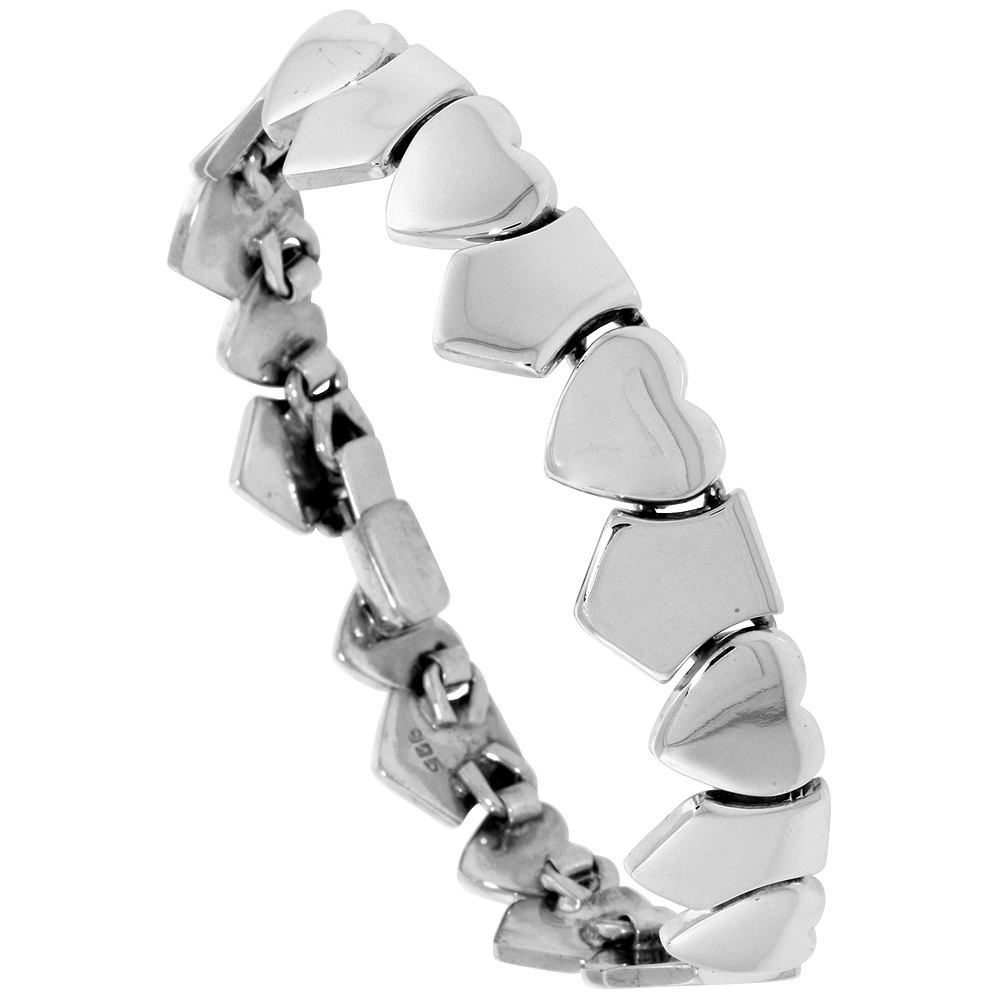 STERLING SILVER HEARTS AND SHIELDS BRACELET 7 INCH