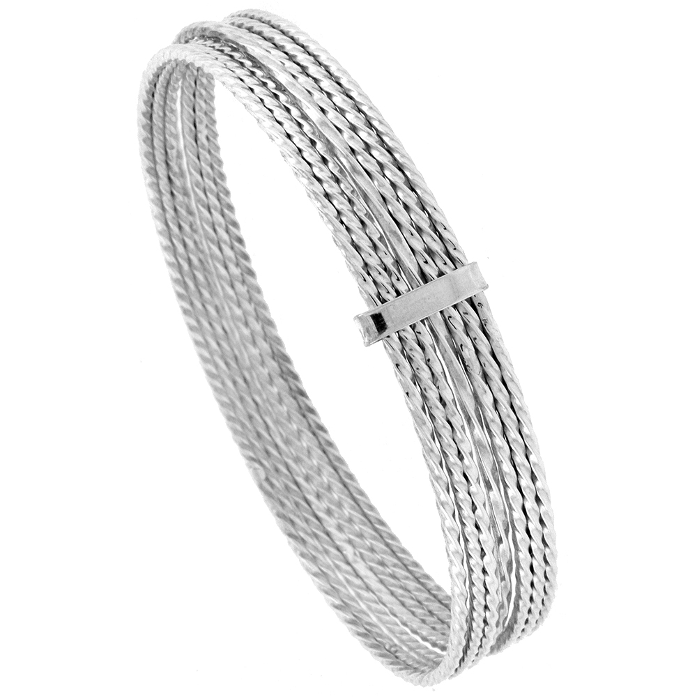 STERLING SILVER 7-DAY BANGLE BRACELET ROPE-WIRE HANDMADE SMALLER WRIST SIZES