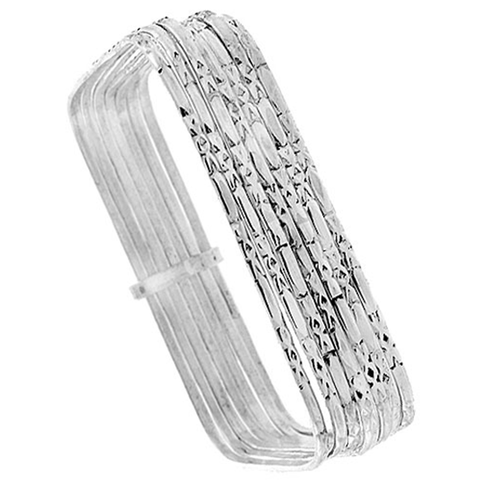 STERLING SILVER 7-DAY BANGLE BRACELET HAMMERED FINISH SQUARE SHAPE BABY SIZE