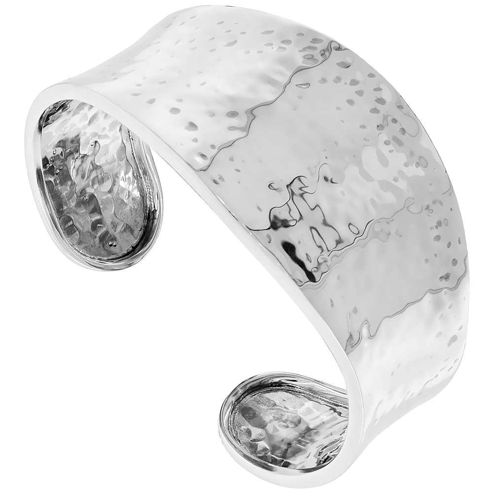 STERLING SILVER CUFF BRACELET TAPERED FLAT HAMMERED FINISH HANDMADE 7.25 INCH