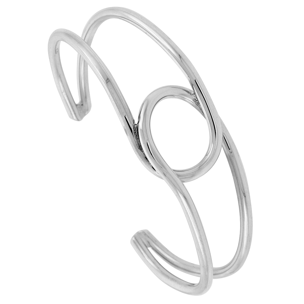 STERLING SILVER CUFF BRACELET DOUBLE FRIENDSHIP KNOT HANDMADE 7.25 INCH